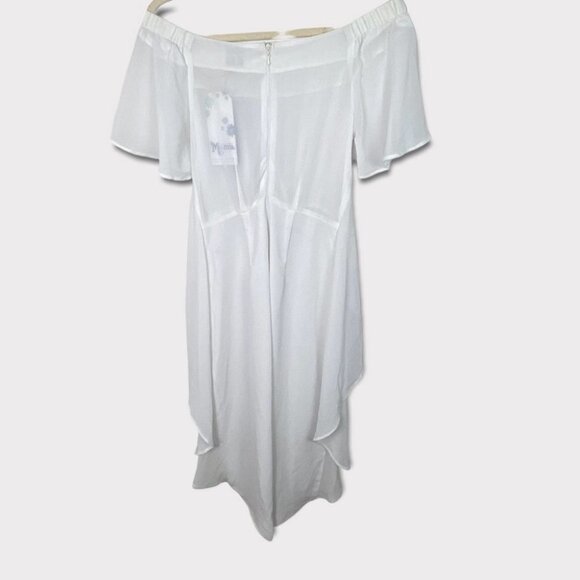 NWT Show Me Your Mumu White Dress Mini Short Sleeve Off Shoulder Tie Waist Boho - Picture 5 of 9